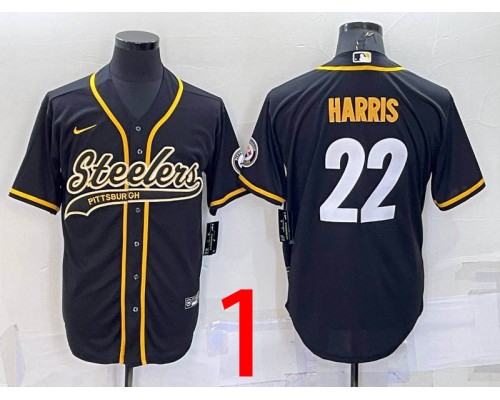 Pittsburgh Steelers #22 Najee Harris Baseball Jersey-Black & Yellow & White
